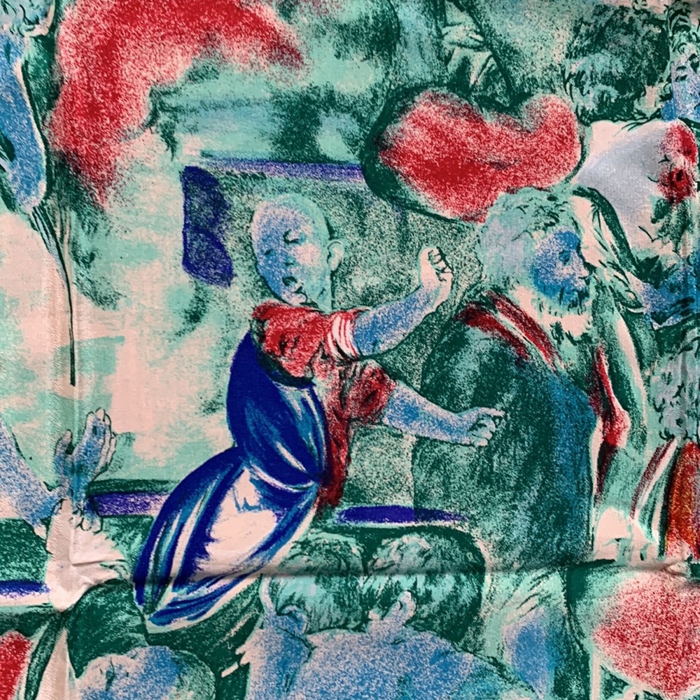 Albert Nipon | Colorful 100% Silk Scarf | 31” X 3… - image 3